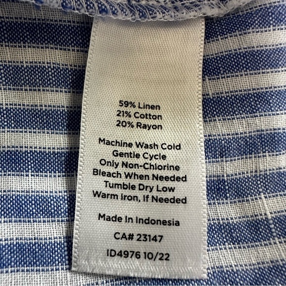 Talbots Relaxed Linen Blend Flowy Long Sleeve Blue White Stripe Blouse Top, XLP - Picture 7 of 7